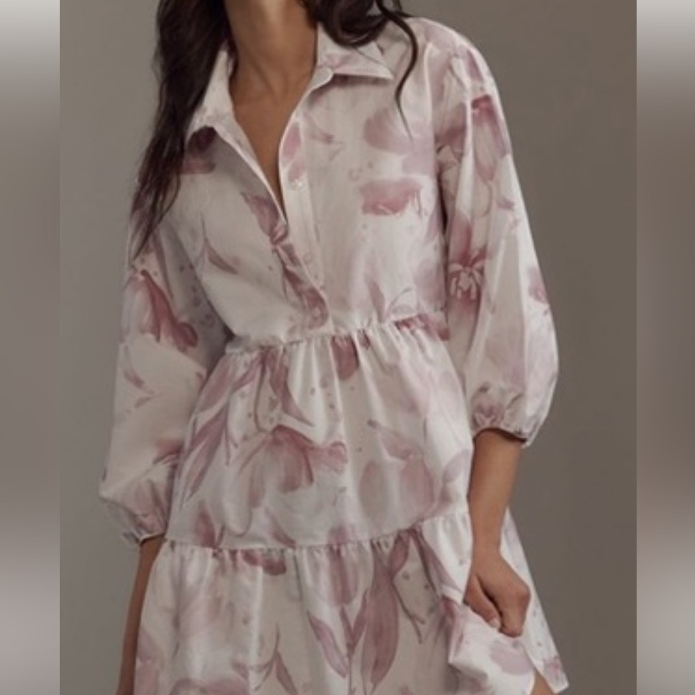 Anthropologie Blush Floral Midi Dress
